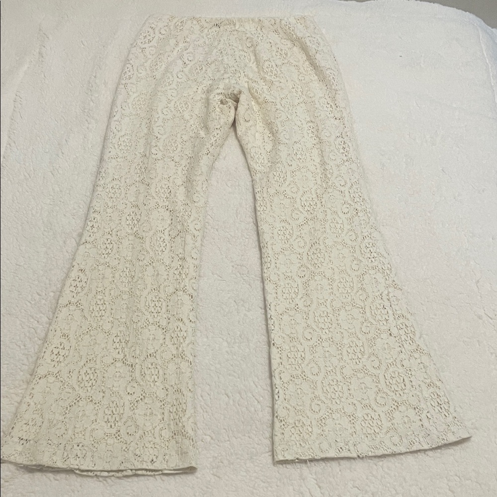 Vintage KORS Cream Lace Flare Pants • Boho Bridal Festival Statement Pants - Picture 8 of 12
